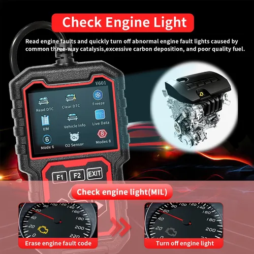Vista 3 de V601 Escáner de Diagnóstico Profesional OBD2 - Lector Rápido de Códigos de Luz de Verificación del Motor, Probador de Voltaje, Preparación I/M