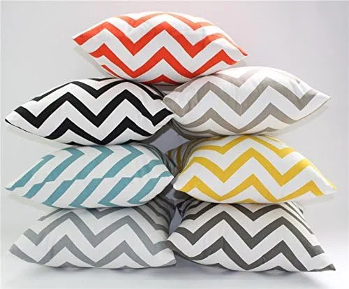 Vista 2 de TAOSON Funda de cojín Chevron Funda de almohada Funda de almohada Zig Zag de lona de algodón Almohada Sofá Manta de lino blanco impreso con cierre