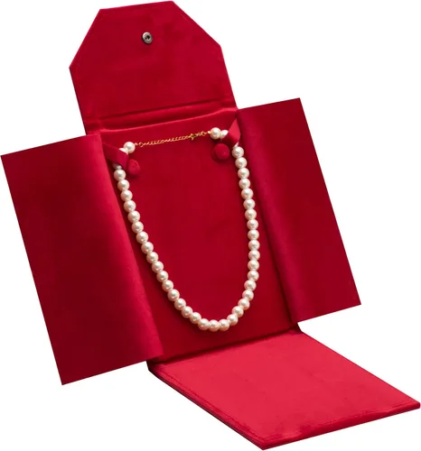 Vista 3 de COWFEX Terciopelo collar joyería carpeta de viaje almacenamiento vitrina (rojo)