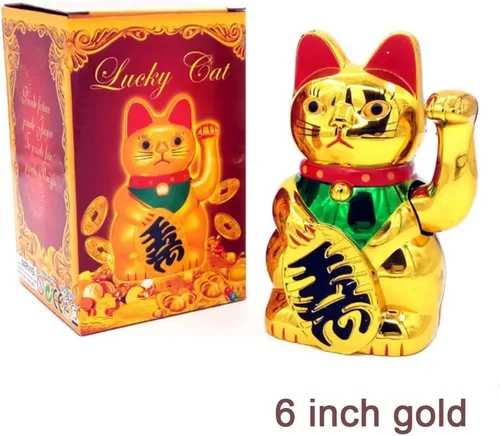 Vista 2 de Ochine Lucky Cat Waving Arm Gold Cat Feng Shui Lucky Fortune Cats Luck Beckoning Waving Wealth Cat Maneki Neko Bienvenido Lindo Gato Hogar Display