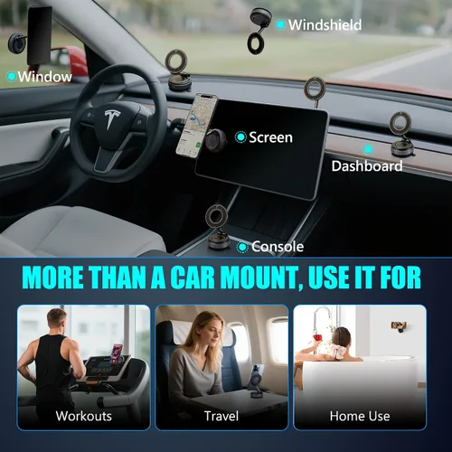 Vista 2 de Soporte Magnético de Sujeción al Vacío para Teléfono en el Coche – Montura de Succión Fuerte Ajustable de 360°, Montura Compatible con MagSafe