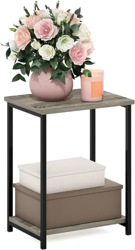 Vista 9 de Furinno Mesa auxiliar con marco de metal simplista, 1 paquete, pino ámbar