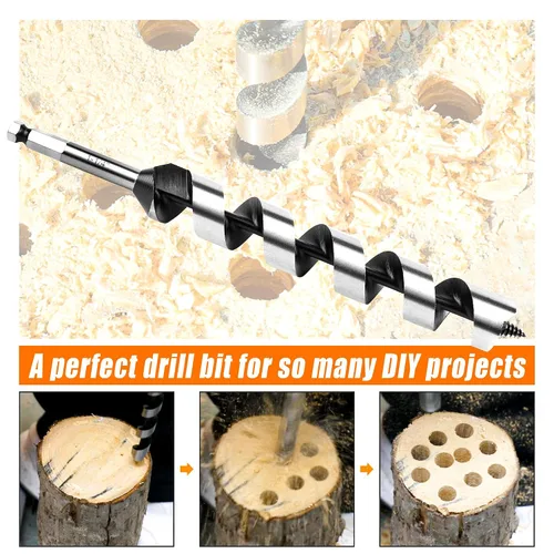 Vista 4 de Broca de taladro de 1-1/2 pulgadas x 9 pulgadas para madera, vástago hexagonal de 1-1/2 pulgadas, broca larga para madera suave y dura, plástico