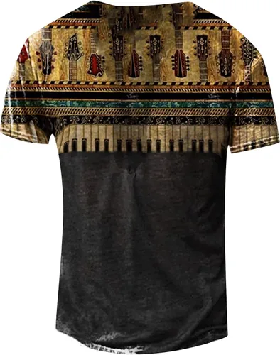 Vista 2 de Blusas elásticas de manga corta para hombre, con estampado gráfico y bordado, cuello redondo, con botones