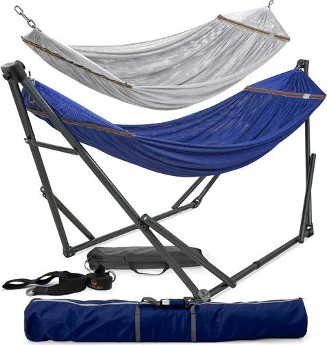 Vista 10 de Tranquillo Hamaca doble universal con soporte incluido para 2 personas/soporte plegable para hamaca de 600 libras de capacidad, estuche portátil 1.