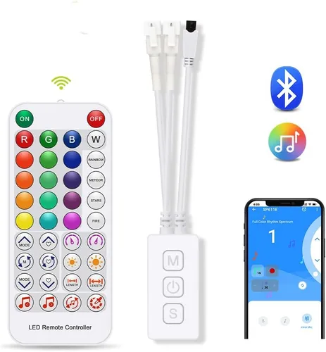 Vista 2 de Controlador LED SP611E Aplicación de música Bluetooth para WS2811WS2812 Tira de luz LED direccionable IR38 teclas DC5V 24V Multicolor