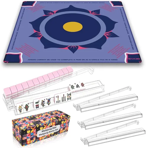 Vista 9 de American Mahjong Mat and Racks Set Mahjong Mat con 4 empujadores Clolors Rosa