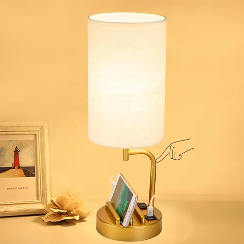 Vista 9 de Lámpara de mesa USB con control táctil Dreamholder, lámpara de noche mejorada de 3 vías regulable con puertos de carga USB C & A y tomacorriente AC