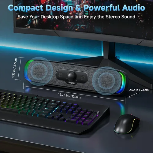Vista 3 de SOULION R200 Altavoces Bluetooth para Computadora, Altavoces Compactos para PC, Altavoz de Escritorio USB C/USB Plug & Play con Luces LED Coloridas