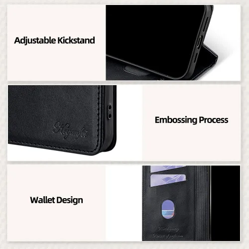 Vista 2 de Funda para teléfono compatible con Huawei Nova 2S Kickstand Flip Wallet Ranura para tarjeta Cierre magnético Negro