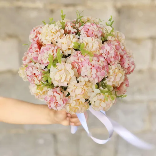 Vista 5 de 4 paquetes de flores artificiales de hortensias pequeñas, ramo de flores falsas de seda para decoración del hogar, fiesta de boda, 1 paquete de 10