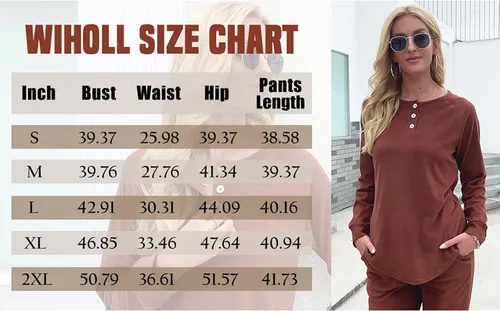 Vista 5 de WIHOLL Conjunto de dos piezas para mujer, conjunto de sudadera con botones y bolsillos