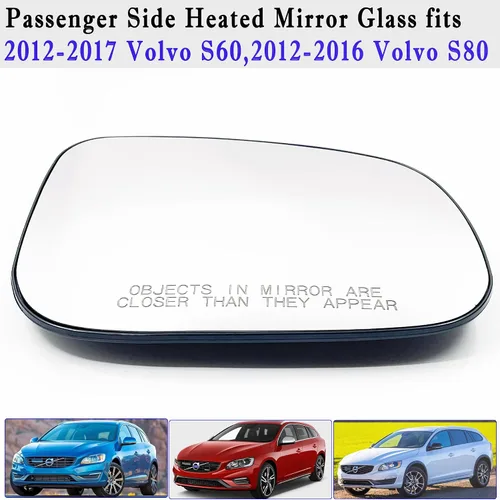 Vista 2 de Espejo calefactable para el lado del pasajero, compatible con Volvo S60 2012-2017, S80 2012-2016, V60 2015-2018 con soporte trasero