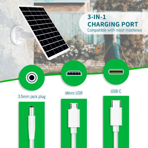 Vista 3 de Panel solar de 8 W compatible con cámara de batería recargable, para cámara de seguridad al aire libre, cargador solar de cámara de 5 V, impermeable
