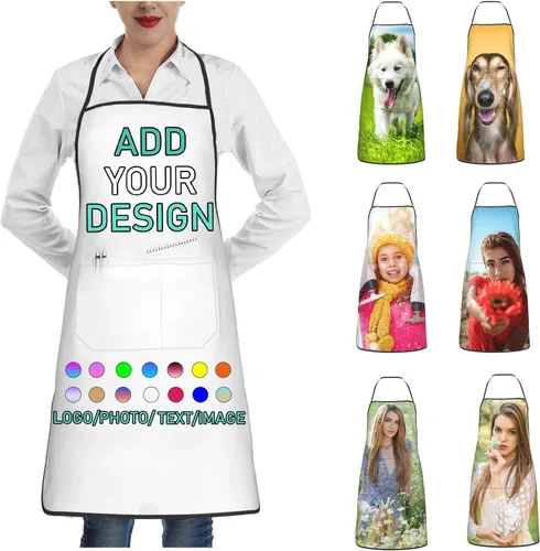Vista 44 de Delantal personalizado con 2 bolsillos, personalizable con nombre, texto, logotipo, foto, cocina, horneado, delantal de cocina para mujeres y hombres