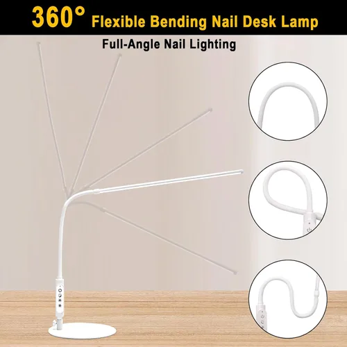 Vista 4 de CGBE Lámpara de escritorio LED: lámpara de uñas ajustable de 360° para escritorio con 3 modos de color y 5 niveles de brillo, lámpara de uñas