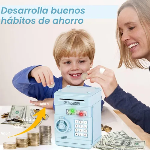 Vista 2 de Refasy Alcancía para dinero en efectivo, cajero automático, banco electrónico de monedas para niños de 3 a 12 años, caja de ahorro de dinero, mini