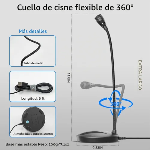 Vista 6 de Micrófono de escritorio USB, Plug & Play para PC/Mac Negro 1