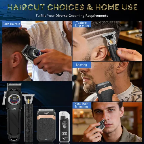 Vista 6 de Cortapelos para hombres sin cables, kit de aseo de 4 piezas con pantalla LED, regalo para él, incluye cortadoras, recortadora, afeitadora
