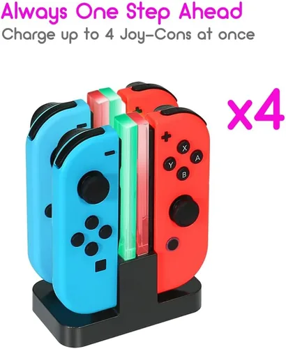 Vista 2 de Power Dock - Switch Joycon cargador de controlador, base de carga 4 en 1 para controlador Nintendo, estación de carga rápida, cable de carga USB C