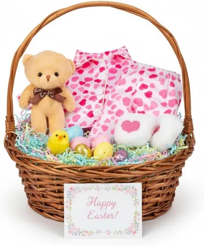 Vista 2 de Conjunto de 4 piezas de muñeca de pijama de corazón rojo y rosa con oso de peluche, ropa y accesorios de muñeca de 18 pulgadas compatibles