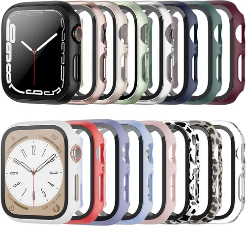 Vista 9 de Paquete de 16 fundas rígidas de PC para Apple Watch de 38 mm Series 3 2 con protector de pantalla de vidrio templado, cubierta protectora 16