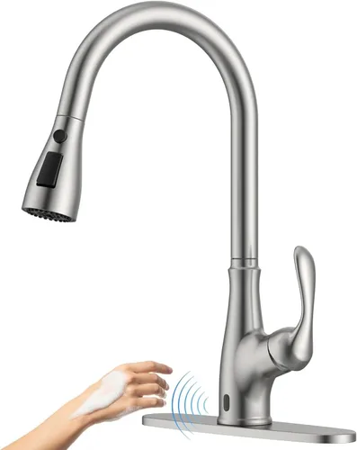Vista 10 de APPASO Grifo de Cocina Dorado Sin Contacto con Rociador Desplegable, Grifo de Fregadero de Cocina con Sensor de Movimiento Tipo Cascada con Mango