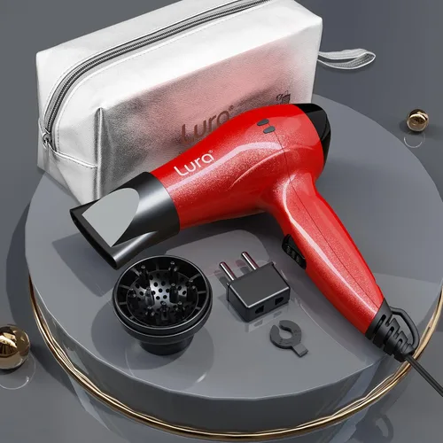 Vista 6 de LURA Secador de pelo de viaje con difusor, pequeños secadores de pelo de doble voltaje para mujeres, mini secadora portátil para hombres, secador