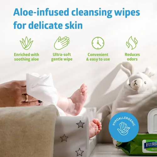 Vista 3 de FitRight - Toallitas de limpieza personal con aloe (8 x 10 pulgadas) 600 toallitas corporales hidratantes para adultos para baño y limpieza