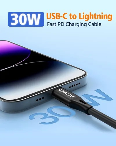 Vista 3 de AGVEE Cable de carga corto USB-C a Lightning en espiral de 1.5 pies [certificado MFI] Cable de carga rápida PD de 30 W en el automóvil para iPhone