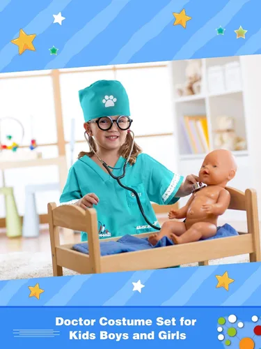 Vista 6 de Juego de 6 piezas de disfraz de médico animal para niños, ropa de veterinario para niños para el día de la carrera, Halloween, juego de rol, cosplay