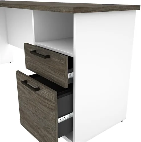 Vista 6 de Pemberly Row Escritorio moderno de madera en forma de L para computadora en nogal gris/blanco