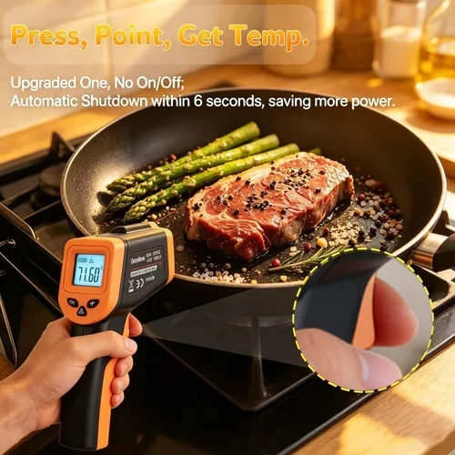 Vista 5 de OnniOne Termómetro infrarrojo pistola de temperatura -58℉~1022℉, pistola termómetro láser digital para cocinar Blackstone Pizza Horno Plancha