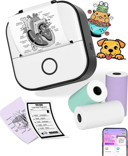 Vista 15 de Ponek Mini impresora de etiquetas adhesivas - Máquina para hacer pegatinas T02 con aplicación inteligente AI Print Pods Mini Printer for Students