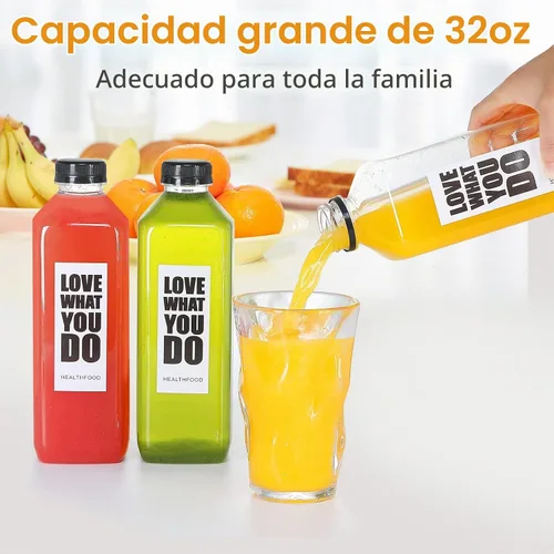 Vista 5 de Fhxtcygj 10 botellas de plástico de 33 onzas con tapas, contenedor de jugo con tapas, botellas de plástico vacías reutilizables transparentes a