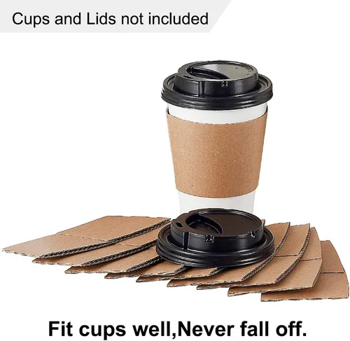 Vista 4 de Fundas de café – 500 fundas desechables corrugadas para tazas calientes – Fundas de papel kraft protectoras con aislamiento térmico para bebidas