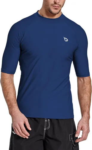 Vista 2 de BALEAF Camiseta de natación de manga corta para hombre, protección solar UPF 50+