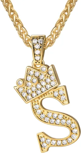 Vista 71 de U7 Crown Initial Number Necklace for Men Women A-Z Letter Pendant Chain a. Oro