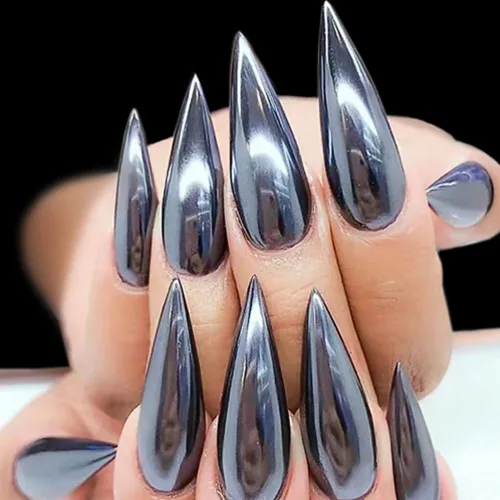 Vista 5 de Polvo de uñas cromado, efecto espejo metálico, polvo de uñas, arte de uñas, polvo de espejo negro cromado, brillante, ultra fino, pigmento