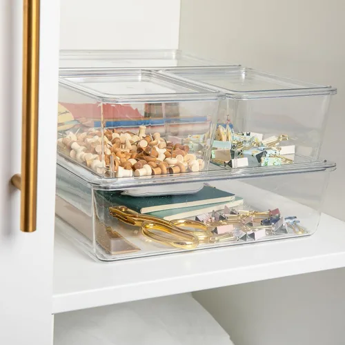 Vista 4 de Martha Stewart Brody - Contenedores organizadores de plástico con tapas para oficina en casa, cocina o baño, paquete de 4, 2 pequeños/1 mediano, 1