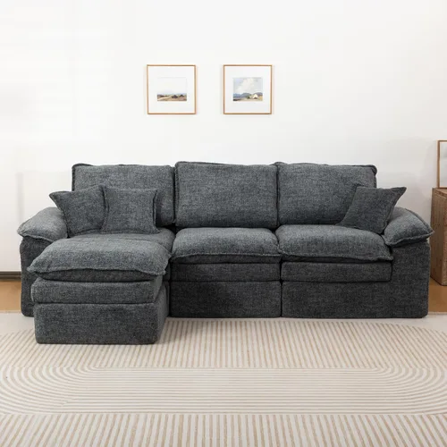 Vista 10 de Sofá modular en forma de L de 114 pulgadas con diván, sofá de pana sin hueso con otomana móvil, sofás de asiento profundo para sala de estar, sin