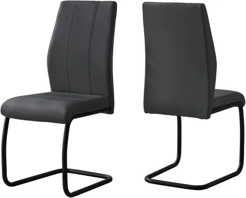 Vista 6 de Offex Silla de comedor con aspecto de cuero negro de 39 pulgadas de alto con base de metal - 2 piezas