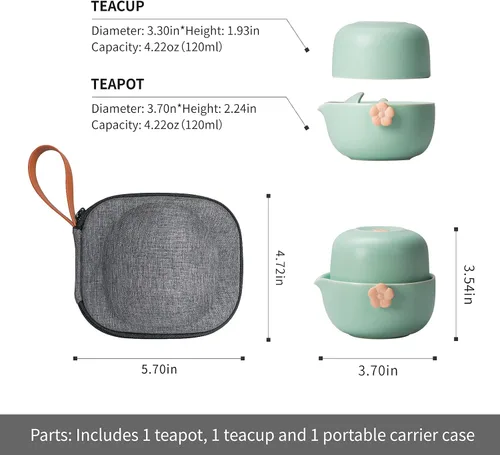 Vista 6 de HEER Travel Gaiwan - Juego de té para uno, juego de tazas de tetera portátil de porcelana, diseño de flor de ciruelo, regalo para mujeres (azul)