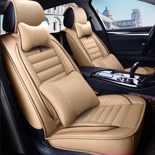 Vista 2 de Fundas de asiento de automóvil de piel sintética compatibles con A1, transpirables e impermeables, juego completo de 5 asientos delanteros