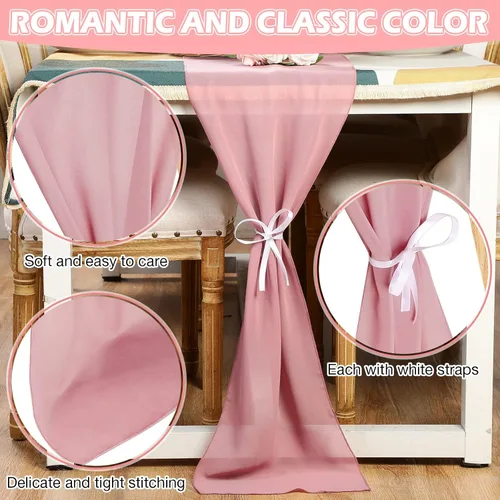 Vista 3 de Chumia Paquete de 24 caminos de mesa de gasa, románticos y traslúcidos, para decoración de bodas, despedidas de soltera, fiestas, 118 x 12 pulgadas