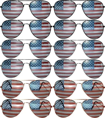 Vista 7 de OWL Paquete de 12 lentes de sol de aviador a granel de metal dorado, plateado, marco negro para hombres y mujeres, gafas de fiesta