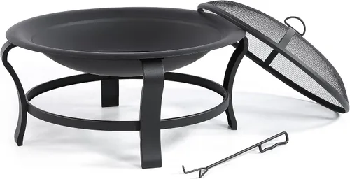 Vista 3 de Juego de hogueras de acero de 30 pulgadas, pozo de leña, incluye pantalla, cubierta y póker de troncos, ideal para exteriores y patio, hoguera