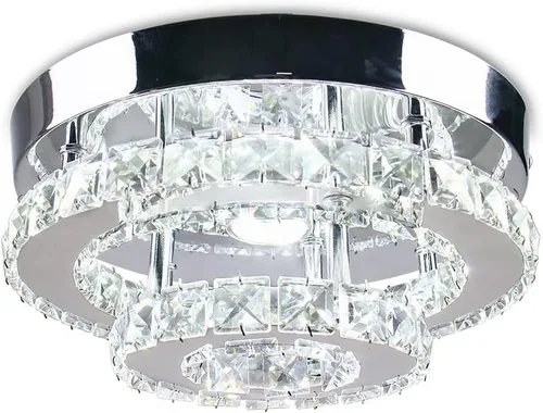 Vista 9 de Mini candelabro LED de cristal para techo, 2 capas, lámpara de techo empotrada, moderna iluminación para pasillo, escalera, cocina, baño