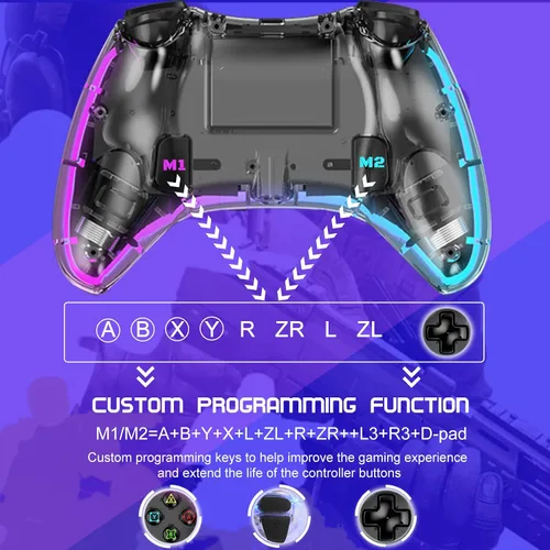 Vista 5 de Megadream Controlador de juego inalámbrico transparente Gamepad para iOS Android PC NS Switch PS5 PS4 PS3 Steam Deck funciona con iPhone 14131211X