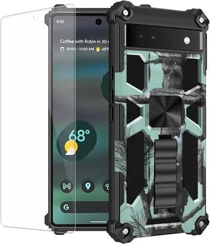Vista 8 de Funda para Pixel 6A (no para 6 o 6P), con protector de pantalla de vidrio templado 9H, grado militar, soporte con soporte magnético para automóvil